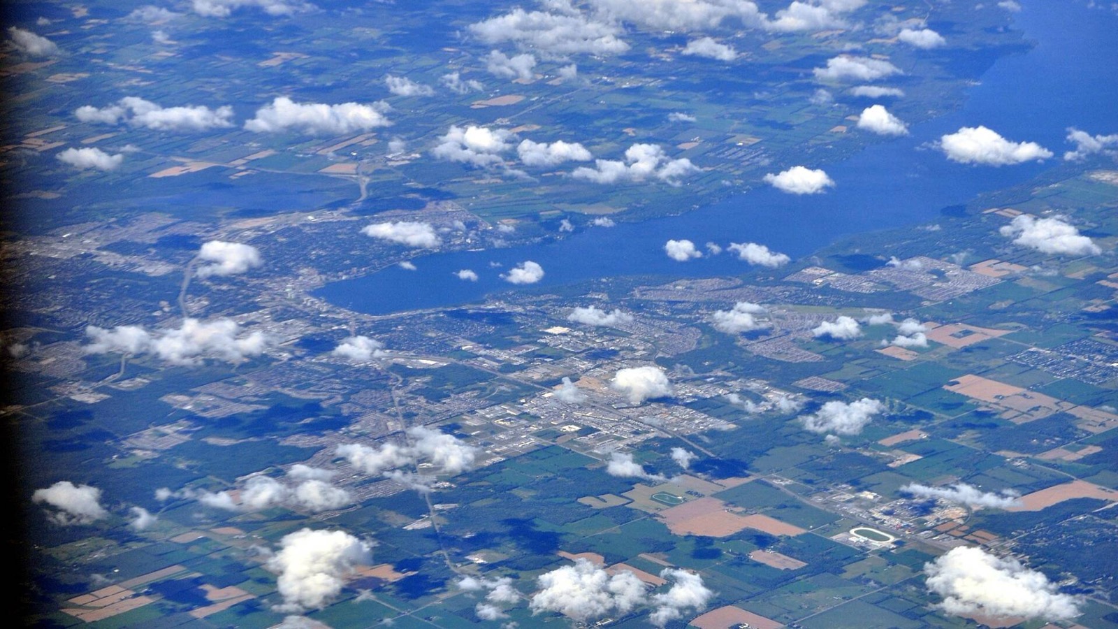 Aerial view of Barrie, Ontario from the southwest