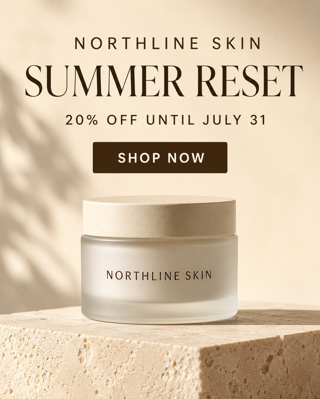 ChatGPT Image output showing a Northline Skin Summer Reset skincare ad with legible promotional copy and button call to action