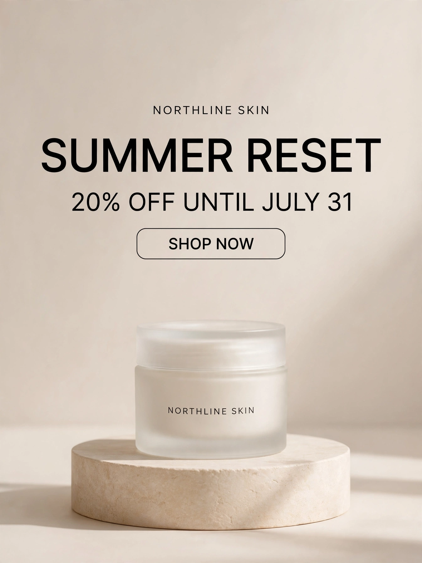 Meta Muse Image output showing a Northline Skin Summer Reset skincare ad with legible offer copy and a Shop Now button