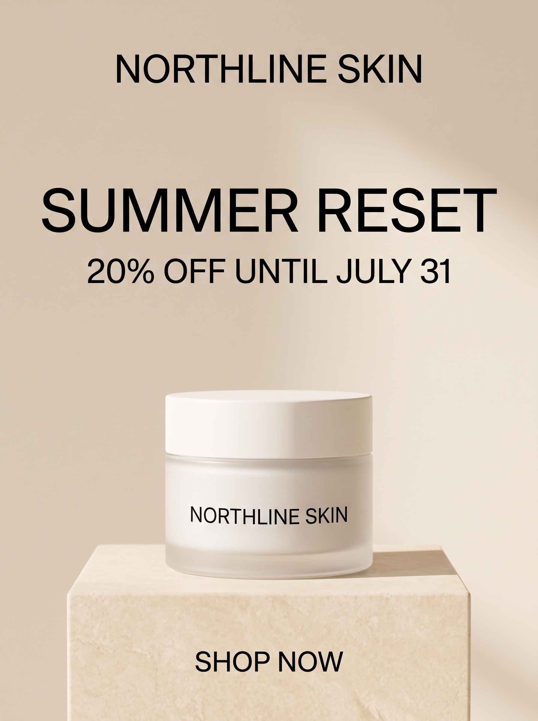 Nano Banana 2 output showing a Northline Skin Summer Reset skincare ad with large legible typography